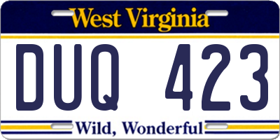 WV license plate DUQ423