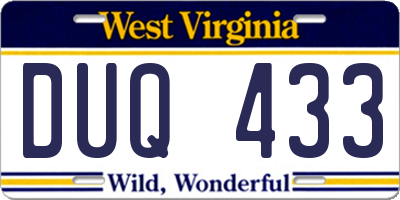 WV license plate DUQ433