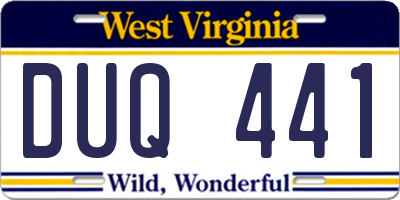 WV license plate DUQ441