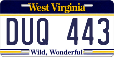 WV license plate DUQ443