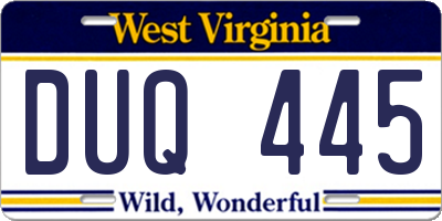 WV license plate DUQ445