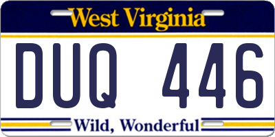 WV license plate DUQ446