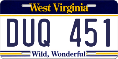 WV license plate DUQ451