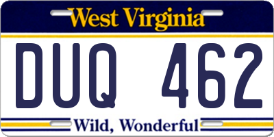 WV license plate DUQ462