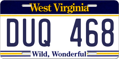 WV license plate DUQ468