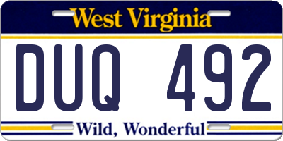 WV license plate DUQ492