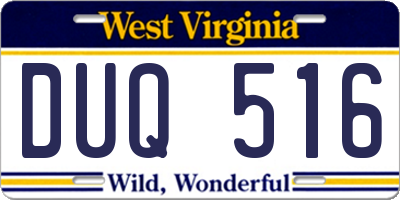 WV license plate DUQ516