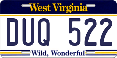 WV license plate DUQ522