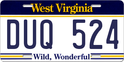 WV license plate DUQ524