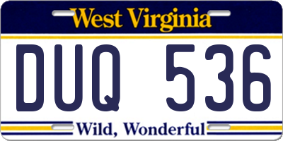 WV license plate DUQ536