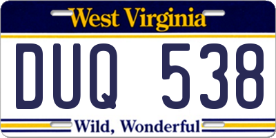 WV license plate DUQ538