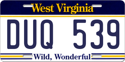 WV license plate DUQ539
