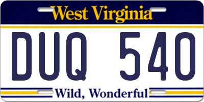 WV license plate DUQ540