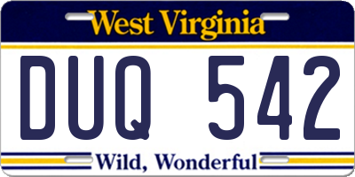 WV license plate DUQ542