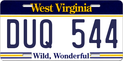 WV license plate DUQ544