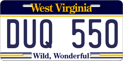 WV license plate DUQ550
