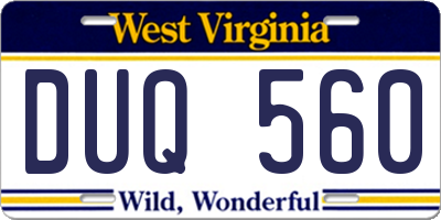 WV license plate DUQ560