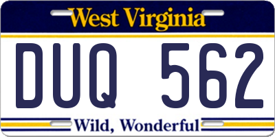 WV license plate DUQ562