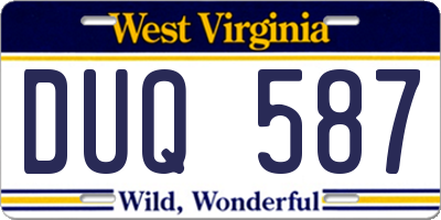 WV license plate DUQ587