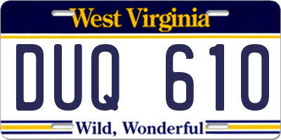 WV license plate DUQ610