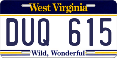 WV license plate DUQ615