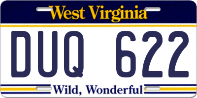 WV license plate DUQ622