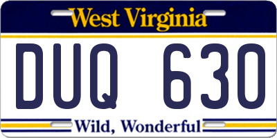 WV license plate DUQ630