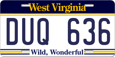WV license plate DUQ636