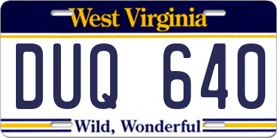 WV license plate DUQ640