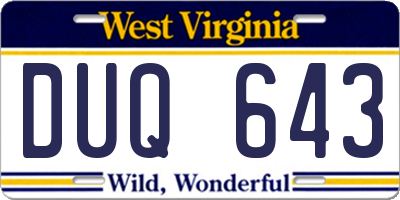 WV license plate DUQ643