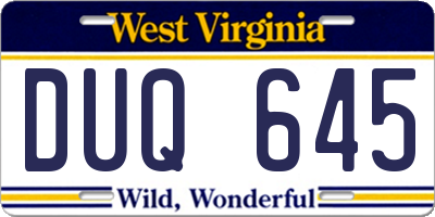 WV license plate DUQ645