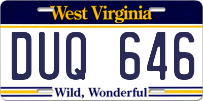 WV license plate DUQ646