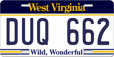 WV license plate DUQ662