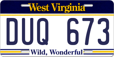 WV license plate DUQ673