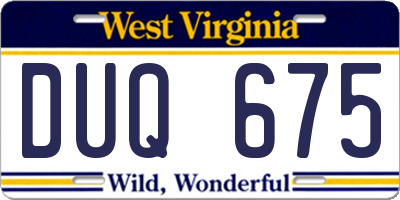 WV license plate DUQ675