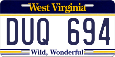 WV license plate DUQ694