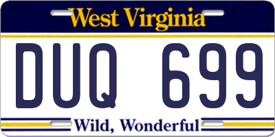 WV license plate DUQ699