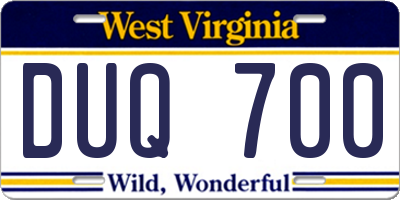 WV license plate DUQ700