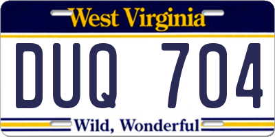 WV license plate DUQ704