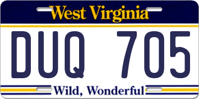 WV license plate DUQ705