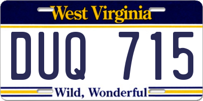 WV license plate DUQ715