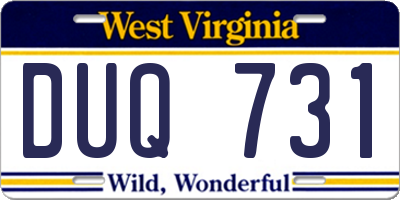 WV license plate DUQ731