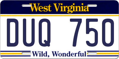 WV license plate DUQ750