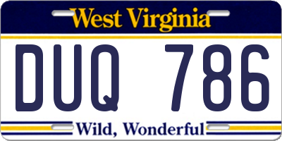 WV license plate DUQ786