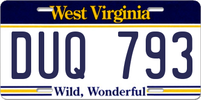 WV license plate DUQ793