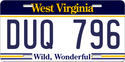 WV license plate DUQ796