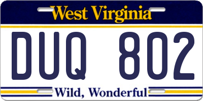 WV license plate DUQ802