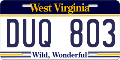 WV license plate DUQ803