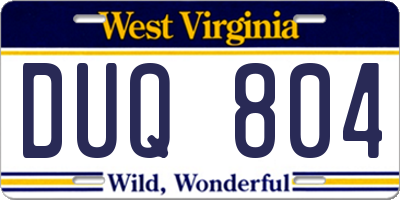 WV license plate DUQ804