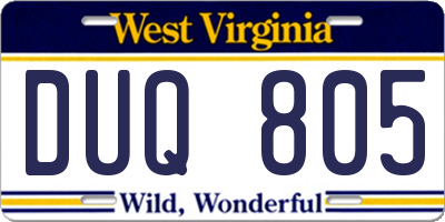 WV license plate DUQ805